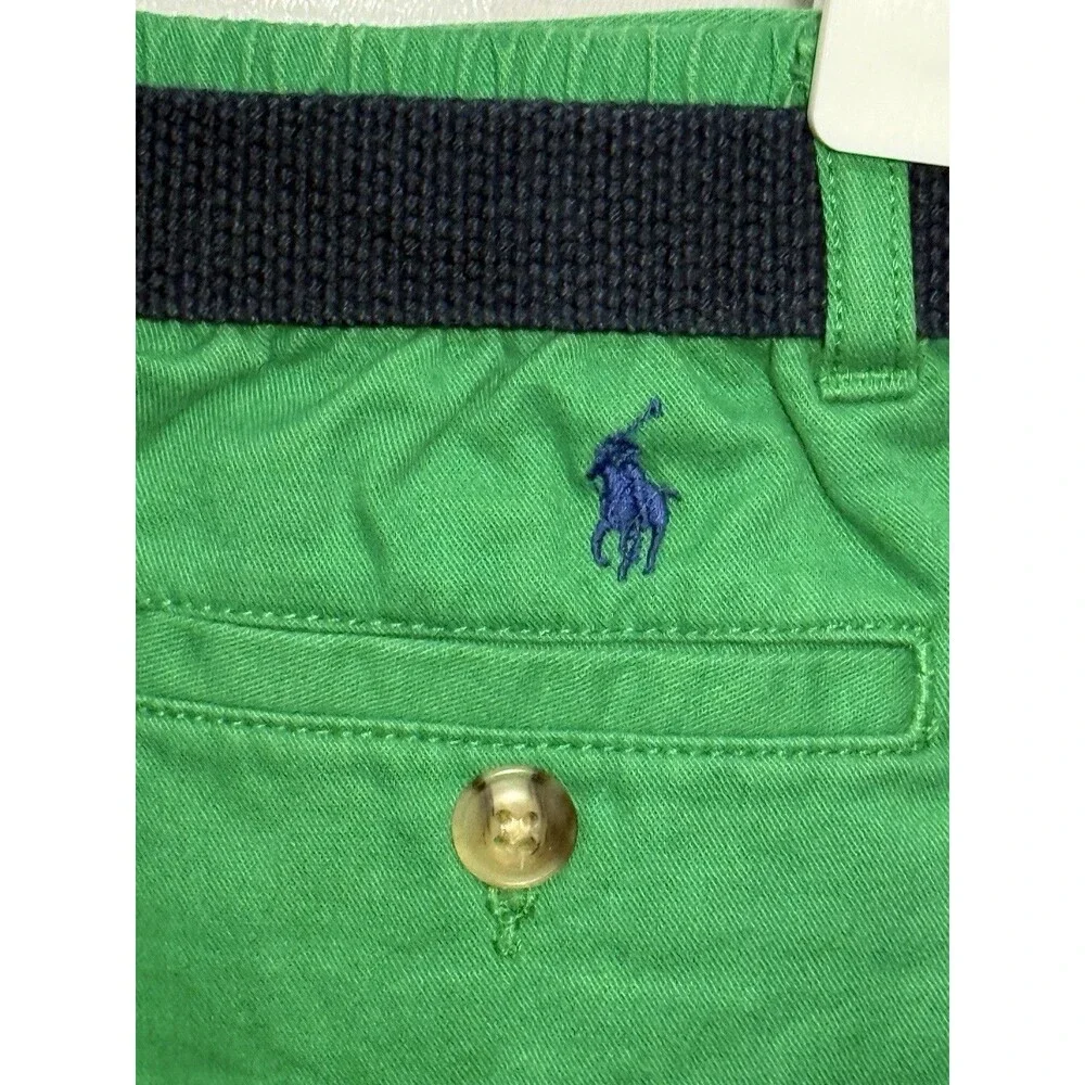 Polo Ralph Lauren Toddler 24M Green Chino Shorts Navy D-Ring Belt Pony